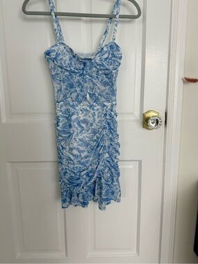 SHEIN Blue Floral Ruched Slip Dress